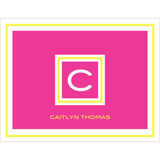 Framed Hot Pink and Yellow Initial Folded Note Cards